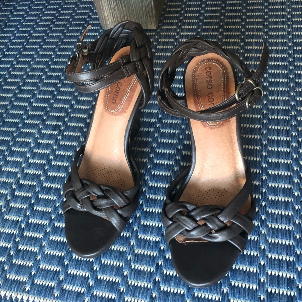 Corso Como Woven Leather Wedge Sandal Heels